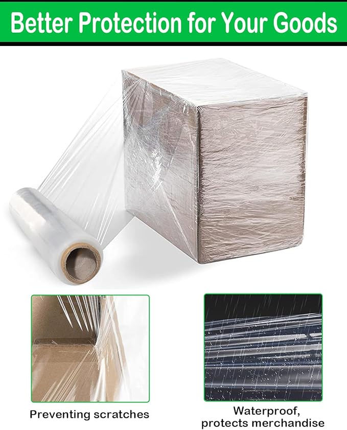 18in Clear Stretch Wrap Roll, Heavy Duty 1500ft Shrink Wrap Roll, 80 Gauge - Image 4