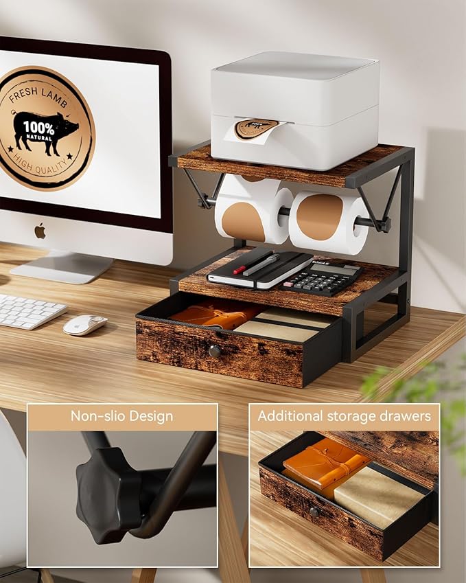 IBUYKE Label Holder for Rolls and Fan-Fold Labels, Wooden Thermal Shipping - Image 4