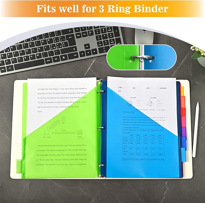 8-Tab Dividers for 3 ring binder, Subject Dividers, 3-Hole Plastics Sheets - Image 6