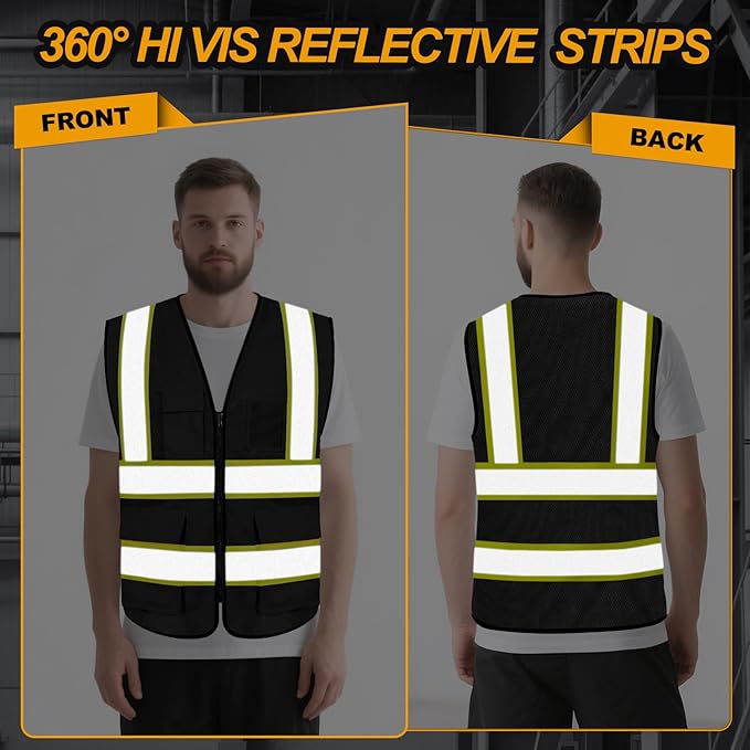 High Visibility Vest for Men Women 5 Pockets Safety Vest - Image 2