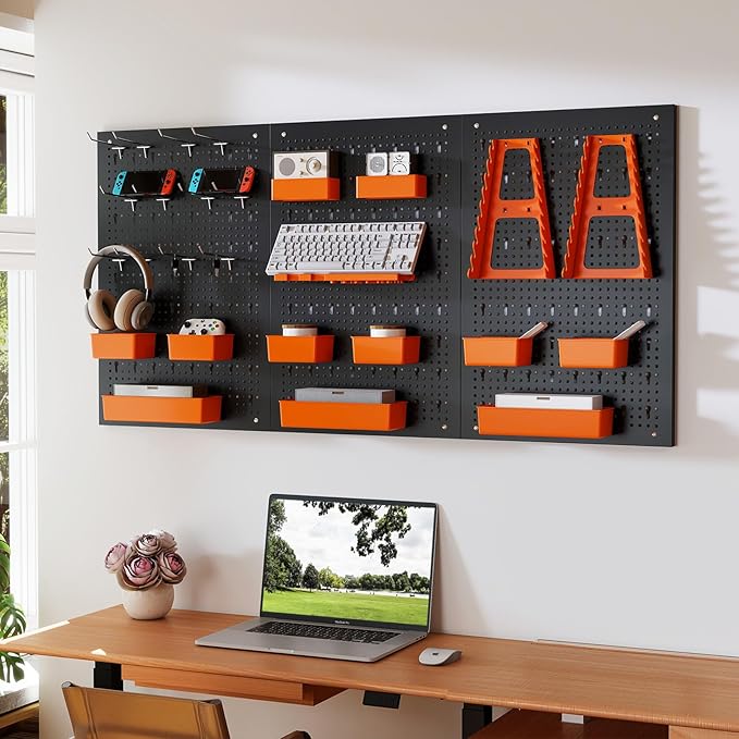 Goplus Pegboard Wall Organizer, 9-Bin Parts Rack Organizer w/Hammer Racks - Image 6