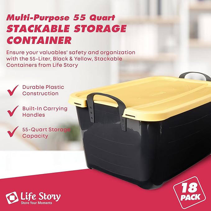 Life Story 18 Pack Heavy Duty Stackable Storage Bin, 55 Quart Home Organizer - Image 2