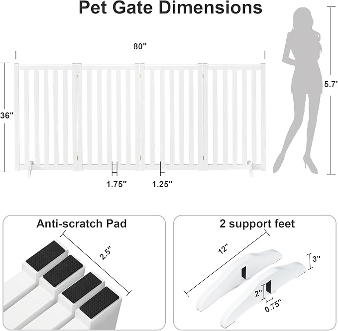 36" Height Extra Tall Freestanding Pet Gate, Solid Wood Folding Safety Fence - Image 2