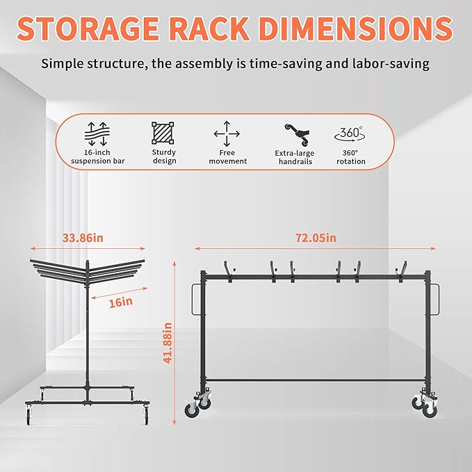 Folding Chair Rack Table and Chairs Storage Cart 400 LBS Capacity Heavy Duty - Image 2