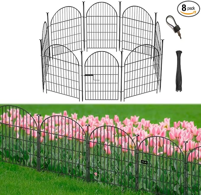 Tall Garden Fence with Gate 40 inx17.5 Ft, 8 Panels Fence by Okaygardn