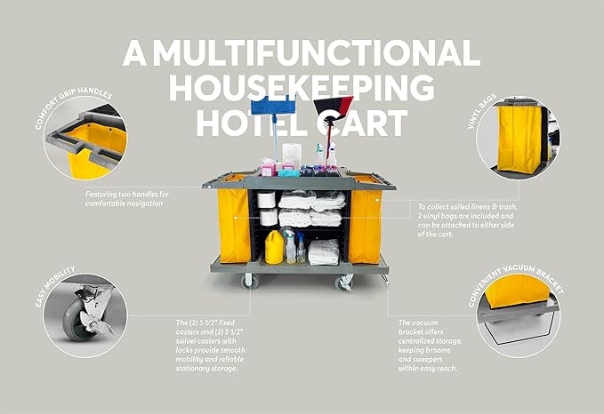 Hotel Cart Housekeeping Room Service Cart H 39" x L 60" X W 21" - Image 2