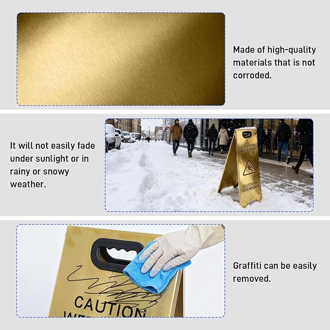 4 Pack Stainless Steel Wet Floor Sign, 24 Inch Caution Wet Floor Sign Portable - Image 4