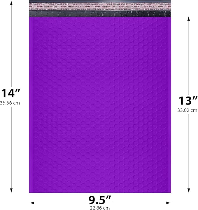 Purple 10x13 Inch Poly Bubble Mailers |Self Seal Padded Envelopes - Image 2