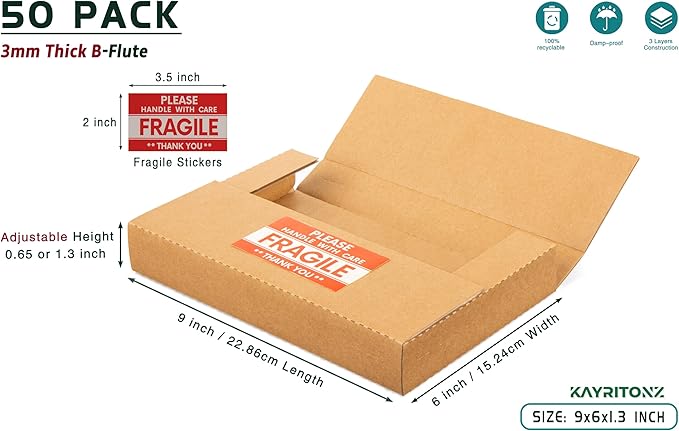 50 Pack 9x6x1.3 inch Corrugated Cardboard Boxes - Image 2