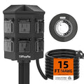 TiFFCOFiO Outdoor Power Strip Waterproof, 24 Hour Mechanical Timer, 15 ft by TiFFCOFiO