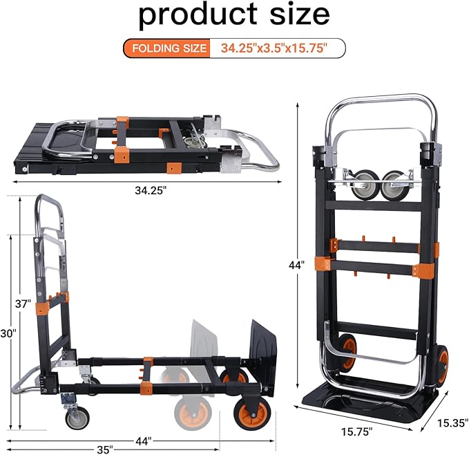 3 in1 Heavy Duty Convertible Hand Truck Dolly Cart, Folding Trolley Cart - Image 2