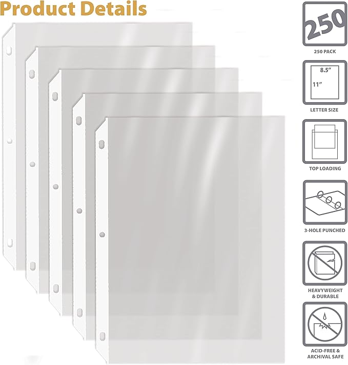 GOLD SEAL 250 Count Clear Heavyweight Poly Sheet Protectors 8.5" x 11" - Image 3