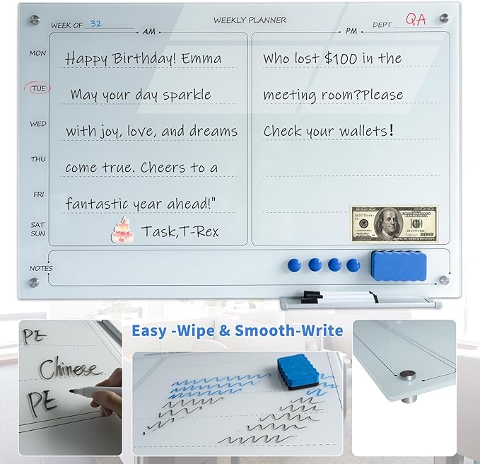 Magnetic Planner Writeboard 24"X36" Weekly Glass Calendar Ultra White - Image 5