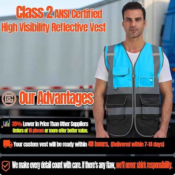 BeautyWill 10/20 Pack Custom Logo Safety Vest, Bulk High Visibility Class 2 - Image 2