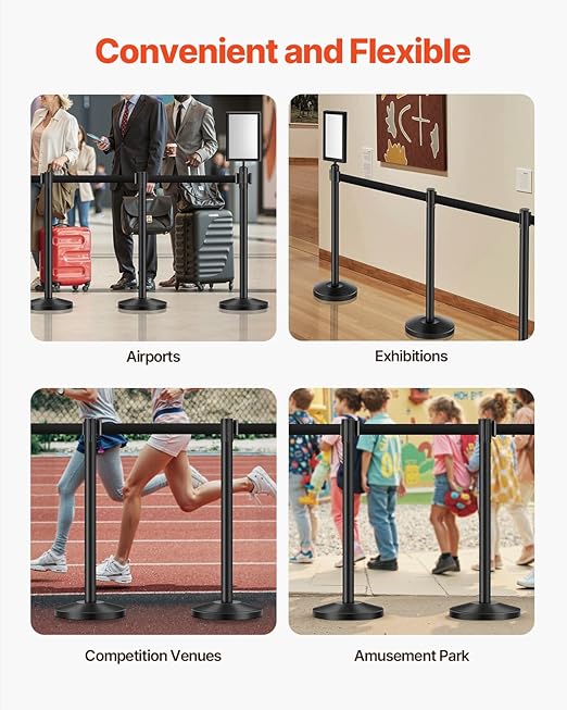 VEVOR Stanchion Post, Carbon Steel Black Stanchions Queue - Image 5