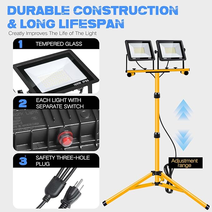 21000 Lumen Work Lights with Stand, 3 Adjustable Head LED Work Light, with - Image 7