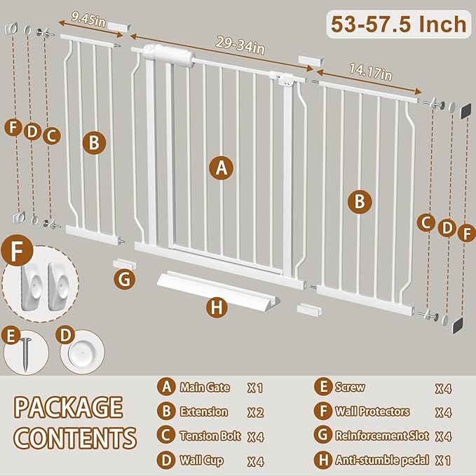 Fairy Baby Extra Wide Baby Gates 53-57.5 inch, Auto Close Child Safety Gates - Image 2