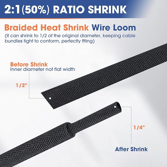 2:1 Heat shrinkable Braided Sleeving Fabric Wire Loom High Temp Heat Shrink - Image 2
