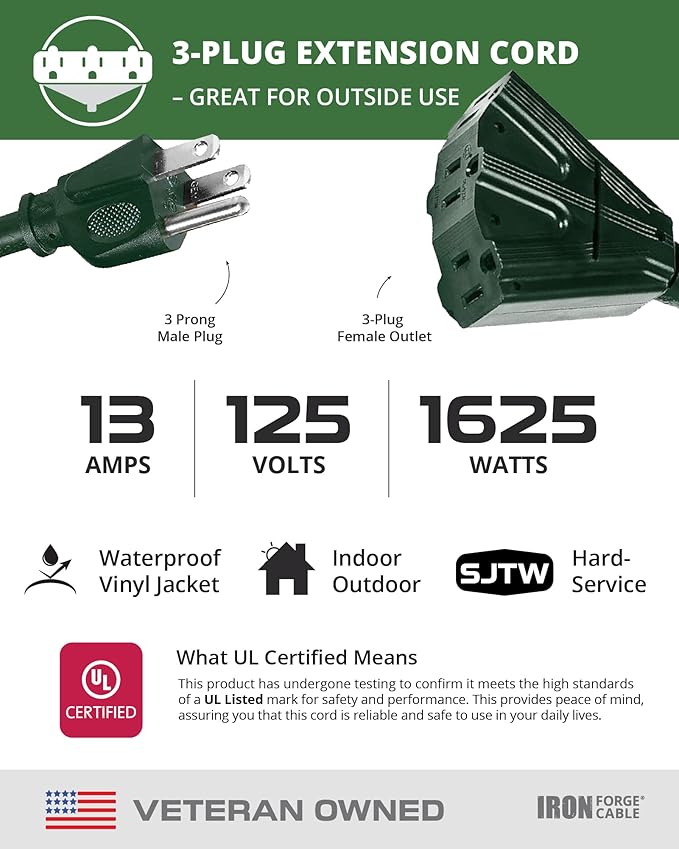 Iron Forge Cable 100ft Green Outdoor Extension Cord - Image 3