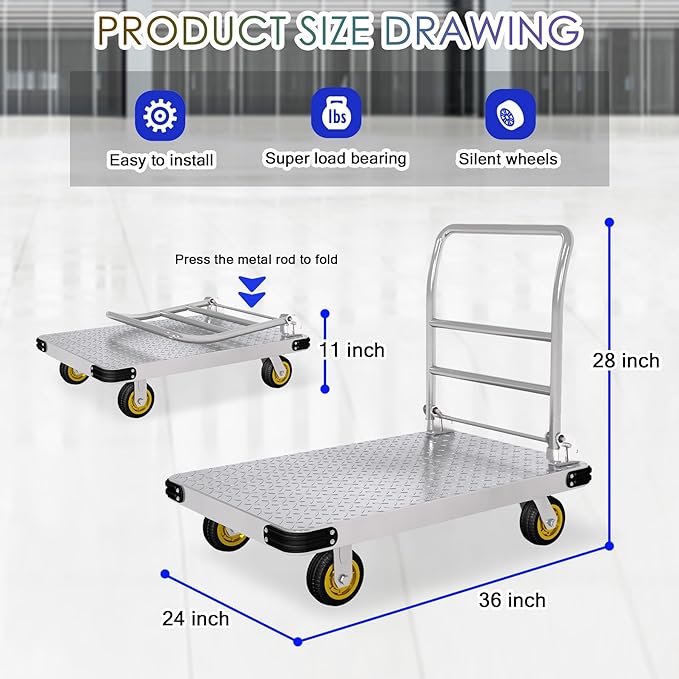 Platform Truck Heavy Duty Push Cart Dolly - Image 5