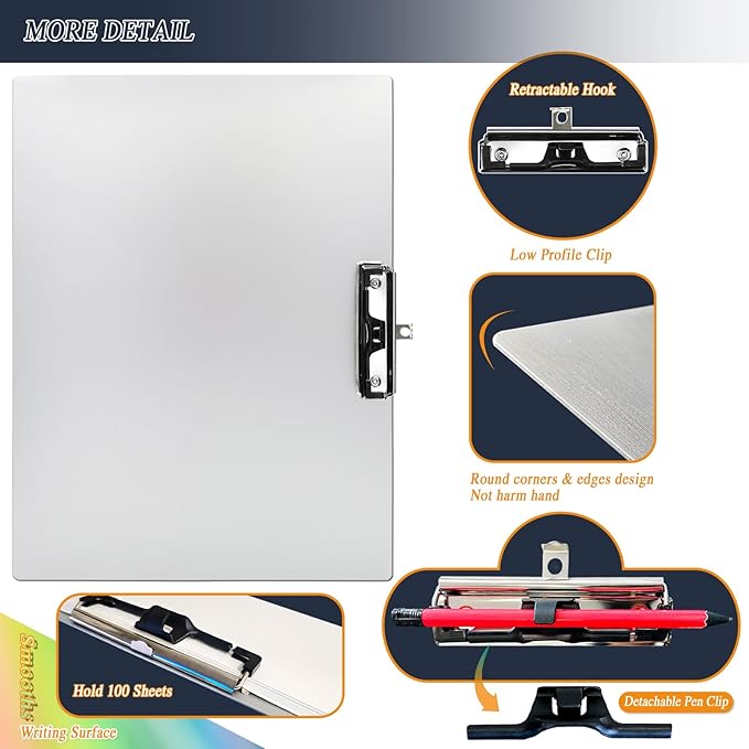 Aluminum 11x17 Clipboard Metal Stainless Hangable Clipboards Art Pen Holder - Image 3