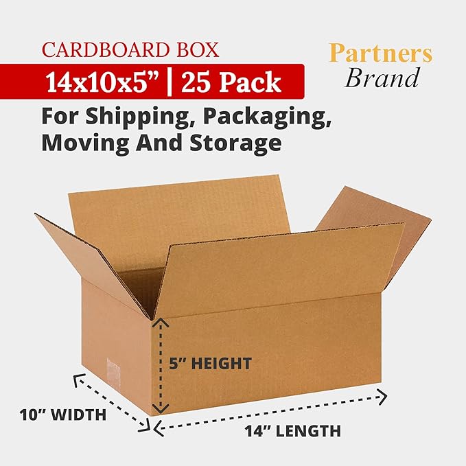 Partners Brand 14x10x5 Corrugated Cardboard Boxes, Storage Box - Image 2