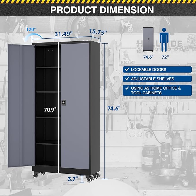 Metal Rolling Storage Cabinet-74.6” Tall Steel File Cabinets - Image 3