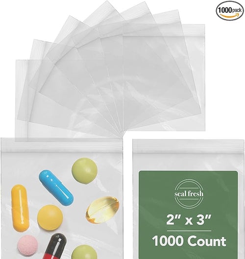 2 x 3 Inch Resealable Plastic Bags 1000 Pack — Clear Reclosable Mini Bags by SealFresh