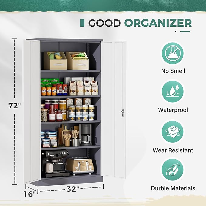 Greenvelly Metal Garage Storage Cabinet, Tall Steel Storage Cabinets - Image 5