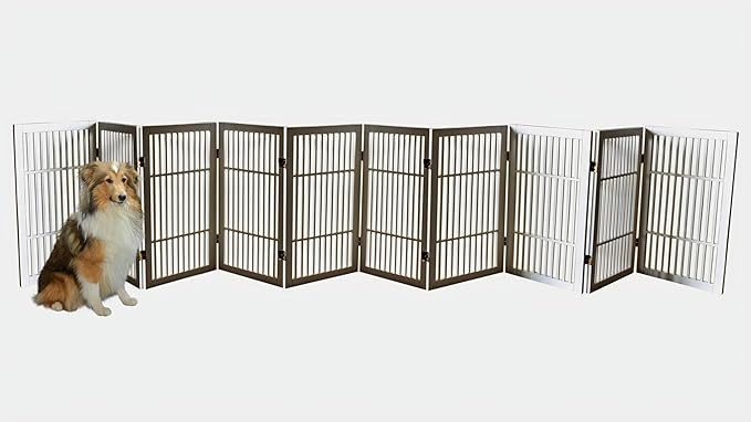 Pet Dog Gate Strong and Durable Freestanding Folding Acacia Hardwood Portable - Image 2