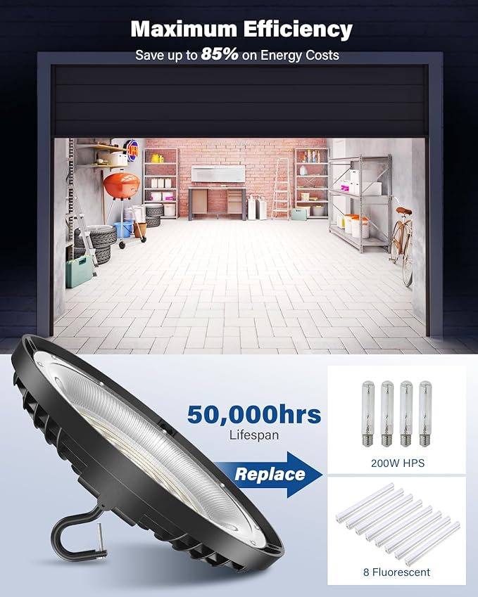 200W UFO LED High Bay Light, 000LM LED Shop Lights Fixture, Replace 600W Halogen - Image 3