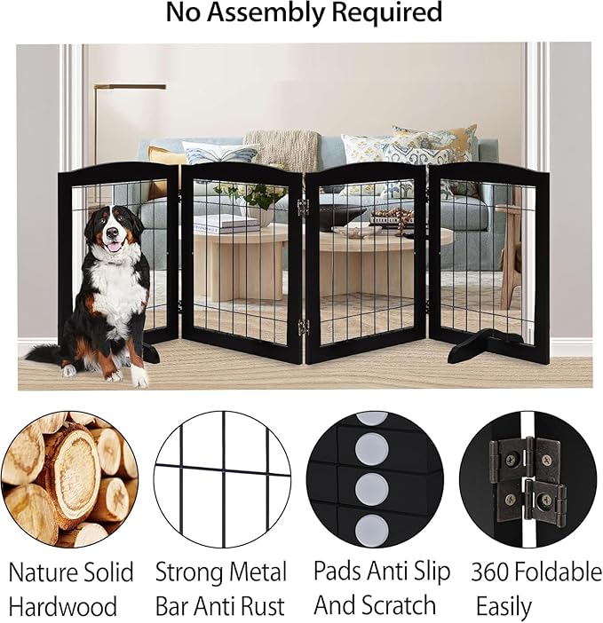 LZRS 4-Panel Freestanding Wooden Dog Gate—Extra Wide 30” Tall Foldable Pet - Image 4