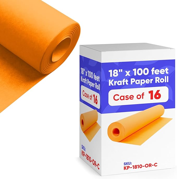 18" x 1200" Orange Kraft Paper, 45 lbs Thickness, Made in USA Kraft Paper by Paclord