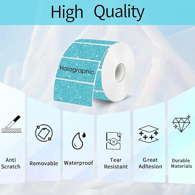 3x2 Inch Holographic Thermal Labels, Glitter Blue Thermal Sticker Labels - Image 3