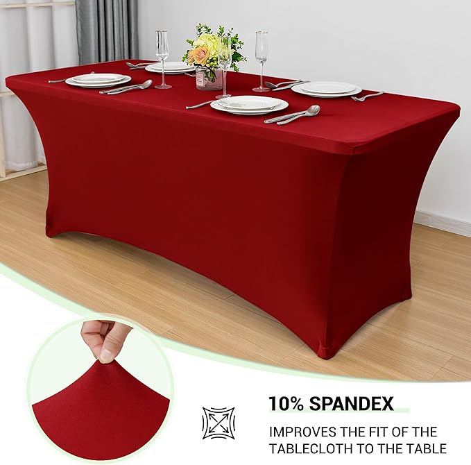 Obstal 6 Pack Stretch Spandex Red Table Covers - Image 2