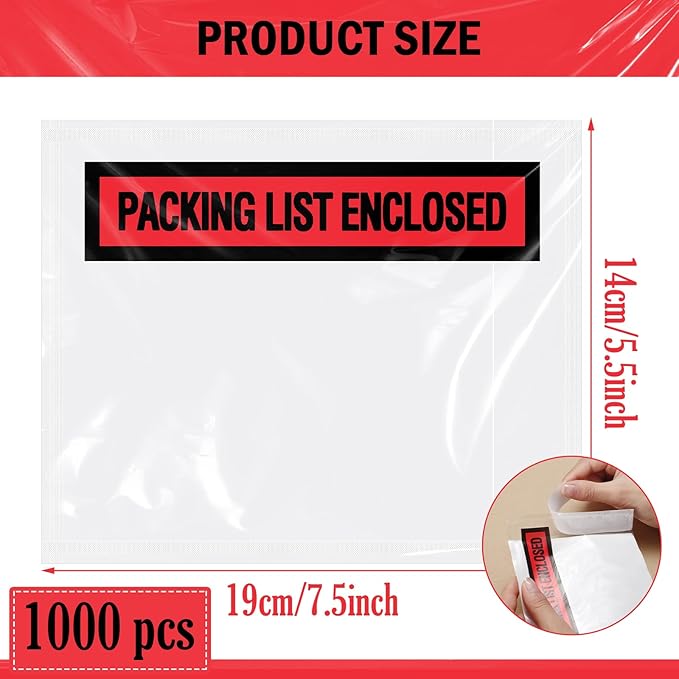 1000 Pcs Packing Slip Envelope Pouches Clear Self Adhesive Shipping Label - Image 2