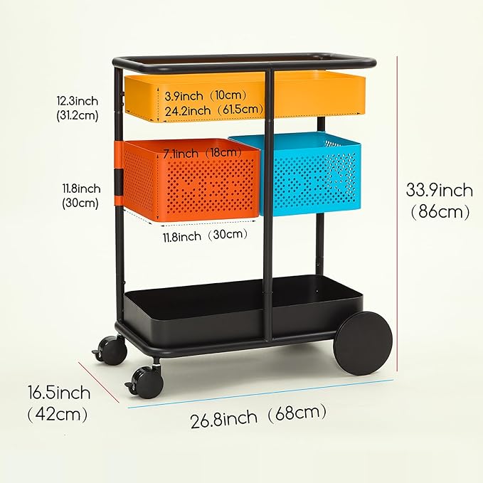 MEEDEN 3 Tier Rolling Utility Cart: Metal Heavy Duty Storage Cart Organizer - Image 2
