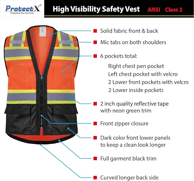 ProtectX 6 Pockets High Visibility Safety Vest - Image 5