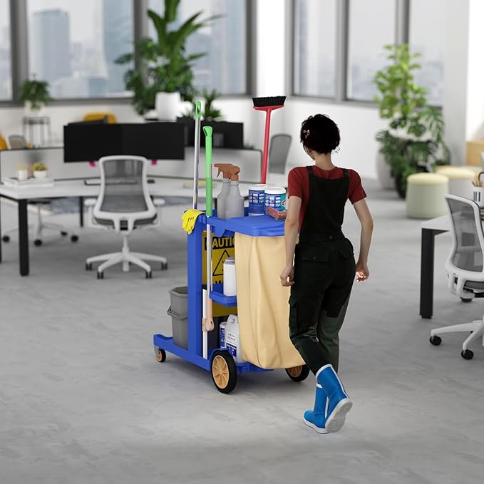 Nisorpa Commercial Janitorial Cart, 3-Shelf Housekeeping Cart, High Capacity - Image 7