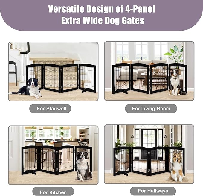 LZRS 4-Panel Freestanding Wooden Dog Gate—Extra Wide 30” Tall Foldable Pet - Image 6