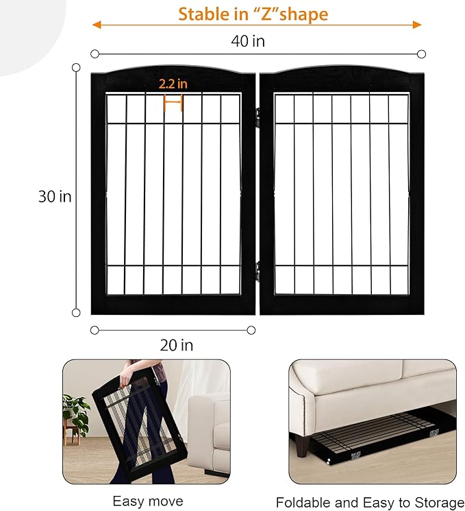 LZRS 2-Panel Freestanding Adjustable Wooden Dog Gate—30” Tall Foldable Pet - Image 4