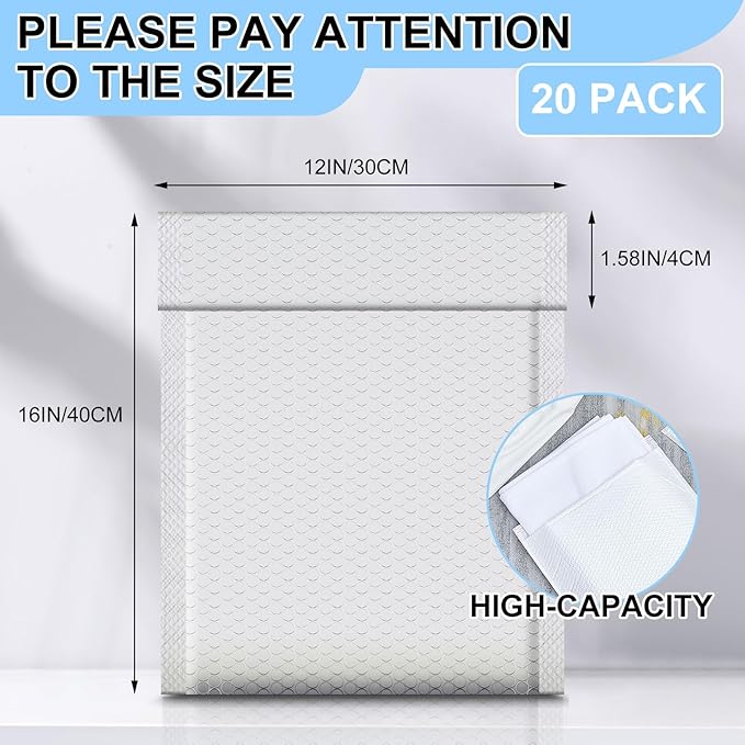 Ireer 20 Pack Large Bubble Mailers 12 x 16" Poly Padded Envelopes Cushioned - Image 2