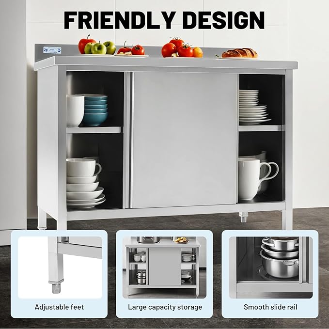 Hally Stainless Steel Cabinet, Large Storage Cabinet, Metal Table - Image 3