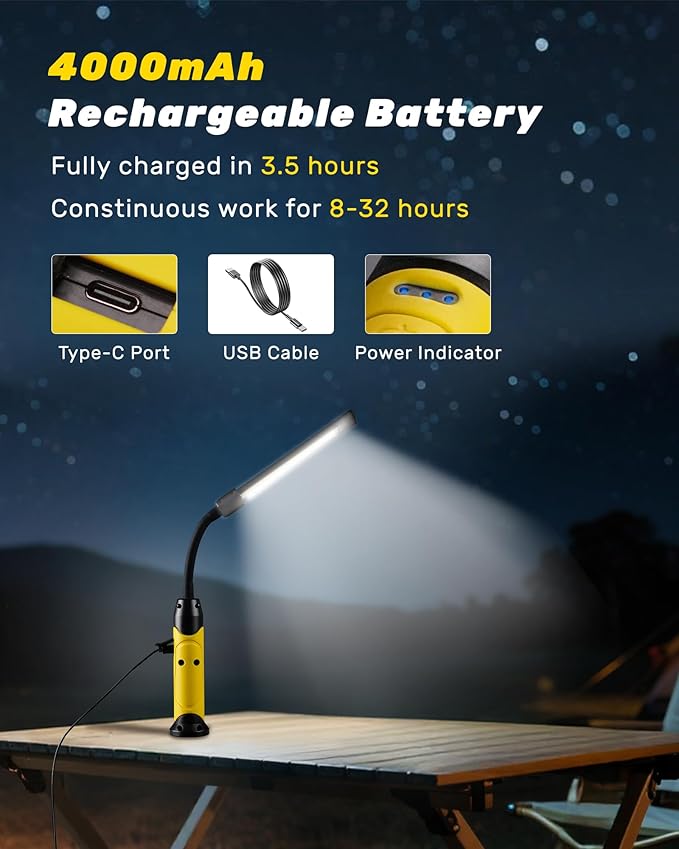 Magnetic LED Work Light Rechargeable, 1000LM Flexible Gooseneck Magnetic - Image 6