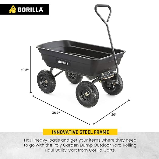 Gorilla Carts Poly Garden Dump Cart, 4 Cu Ft Tub, 600 lb Haul Capacity - Image 2