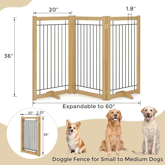 Wire Dog Gate Solid Wood Frame, Anti-Chewing, Indoor Freestanding Pet Gate - Image 2