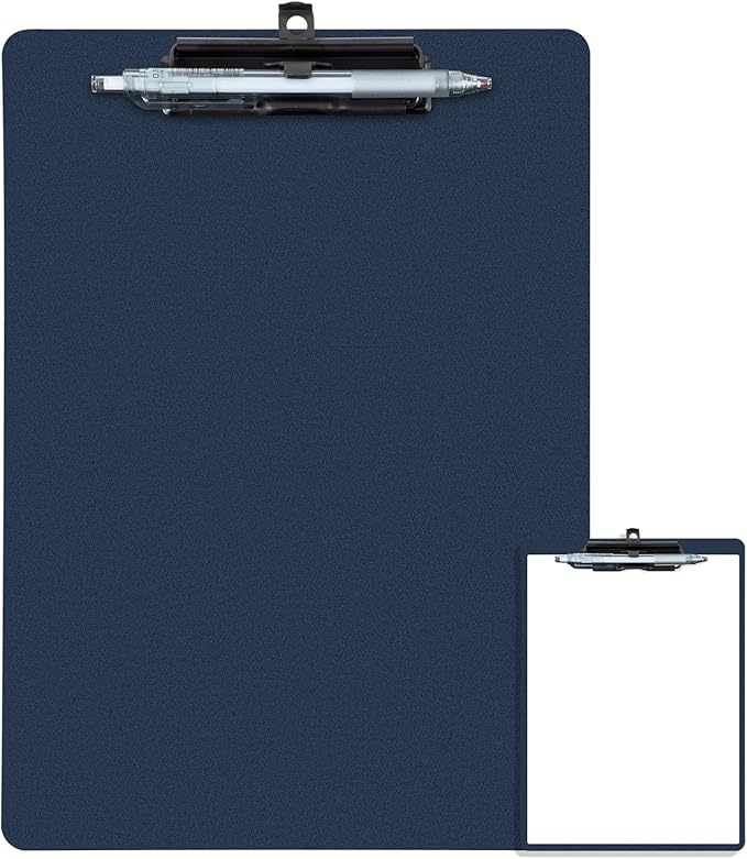 Clipboard with Pen Holder, Plastic Clipboard with Low Profile Metal Clip by FRETONBA