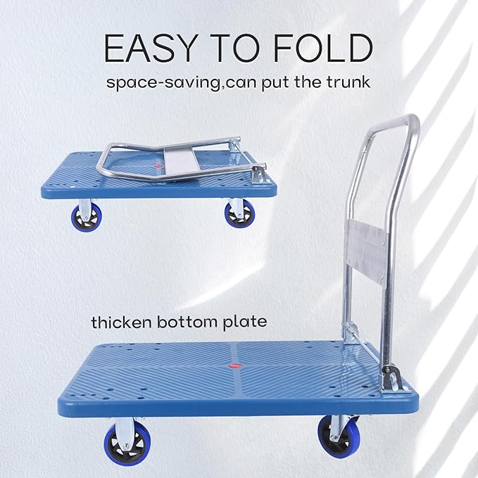 Doppy Flatbed Cart, 660lbs Heavy Duty Capacity Platform Hand Truck 360 Degree - Image 6