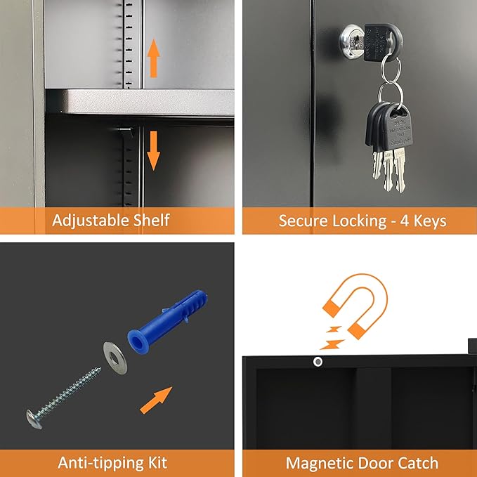 Metal Storage Cabinet with Locking Doors and 2 Adjustable Shelves, Small - Image 6