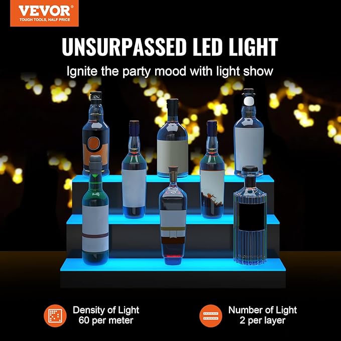 VEVOR LED Lighted Liquor Bottle Display, 3 Tiers 24 Inches, Supports USB - Image 2